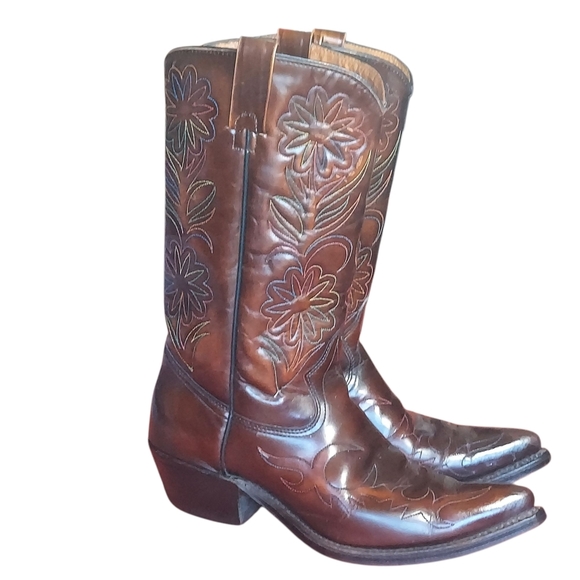 Vintage Rodeo Cowboy Boots Patent Leather Rainbow Peacock Men's - Picture 4 of 16